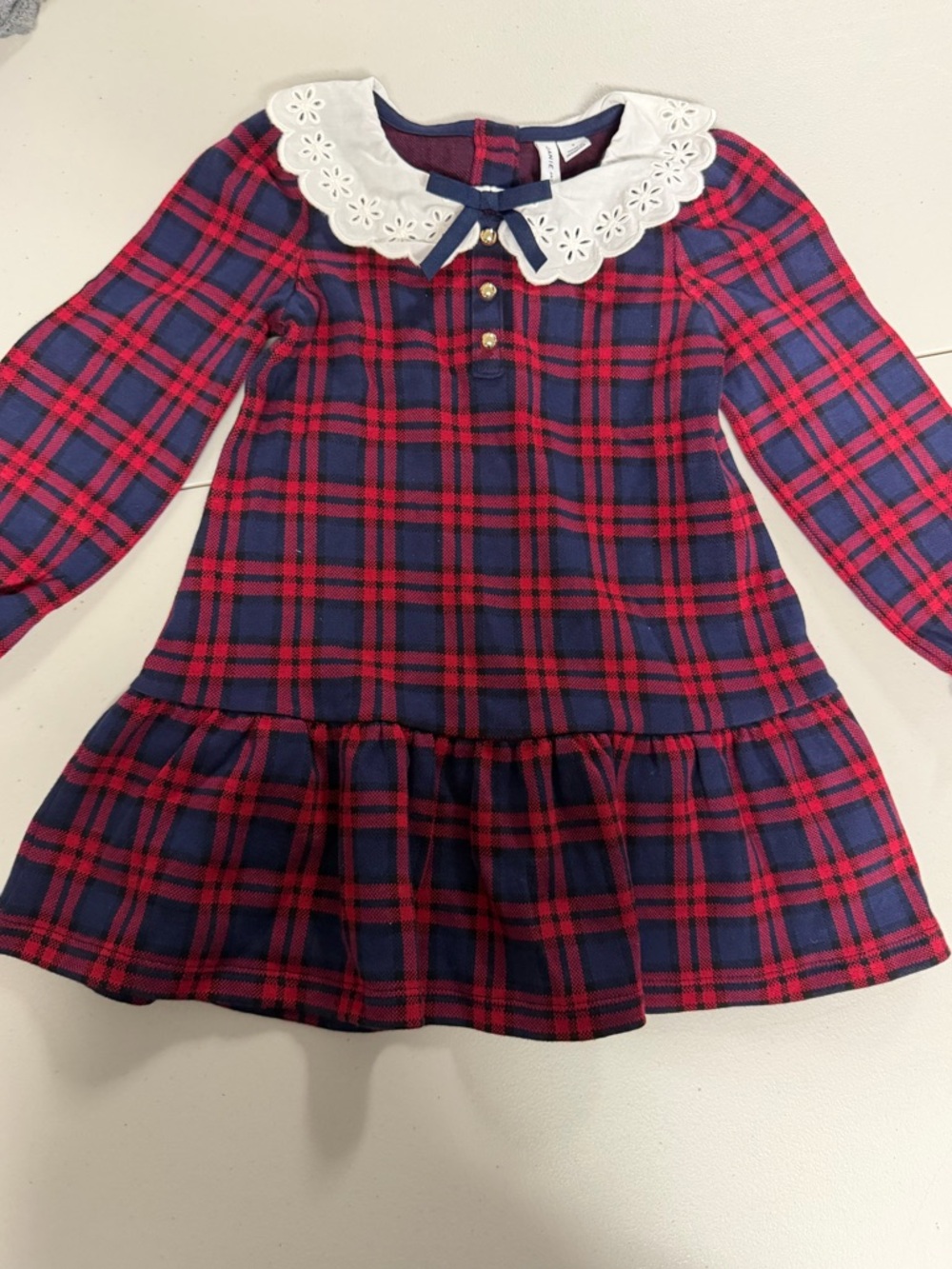 Janie and Jack Red and Navy Plaid Dress with Eyelet Collar